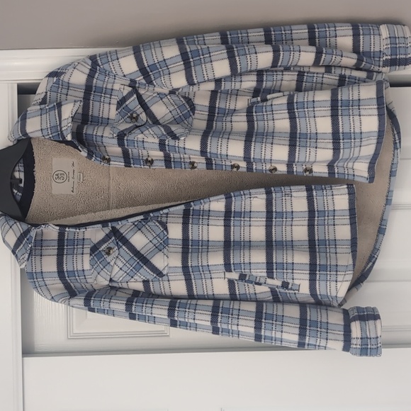 Sage Jackets & Blazers - Women's blue plaid Fleece-lined Shacket